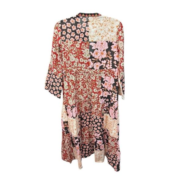Johnny Was FLORA TIE BACK DRESS Patchwork Floral Multicolor Cotton sz M - Picture 6 of 16